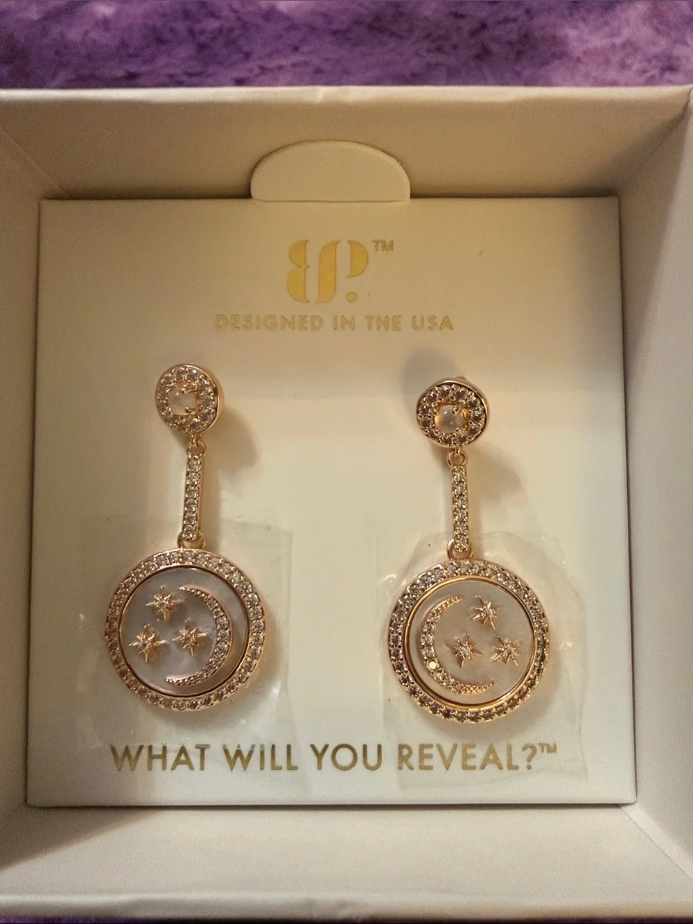 Bomb Party Halo Moon & Star Drop Earrings with Crystal Accents